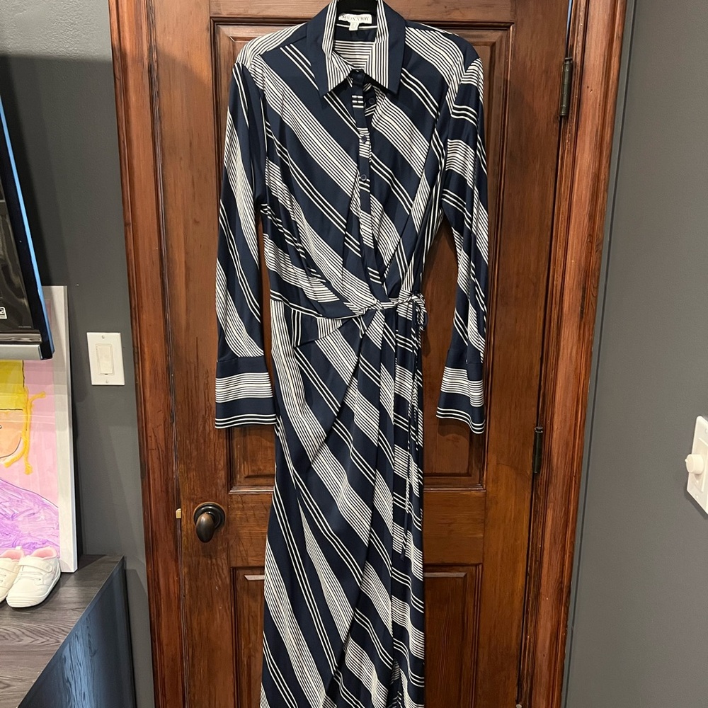 Shona Joy Navy and White Striped Long Sleeve Dress